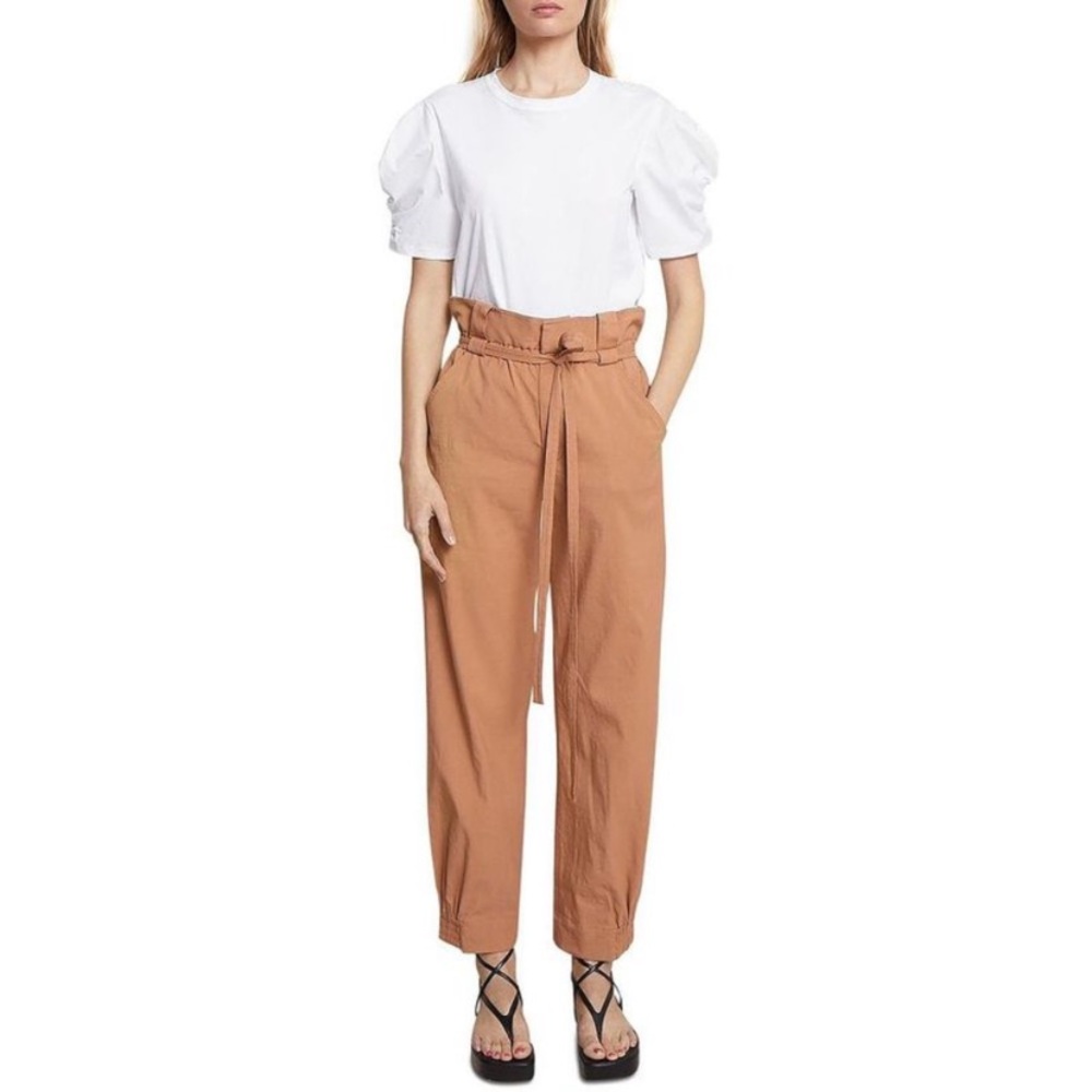 Womens Kendall Puff Sleeve Mixed Media Tee T-Shirt Top